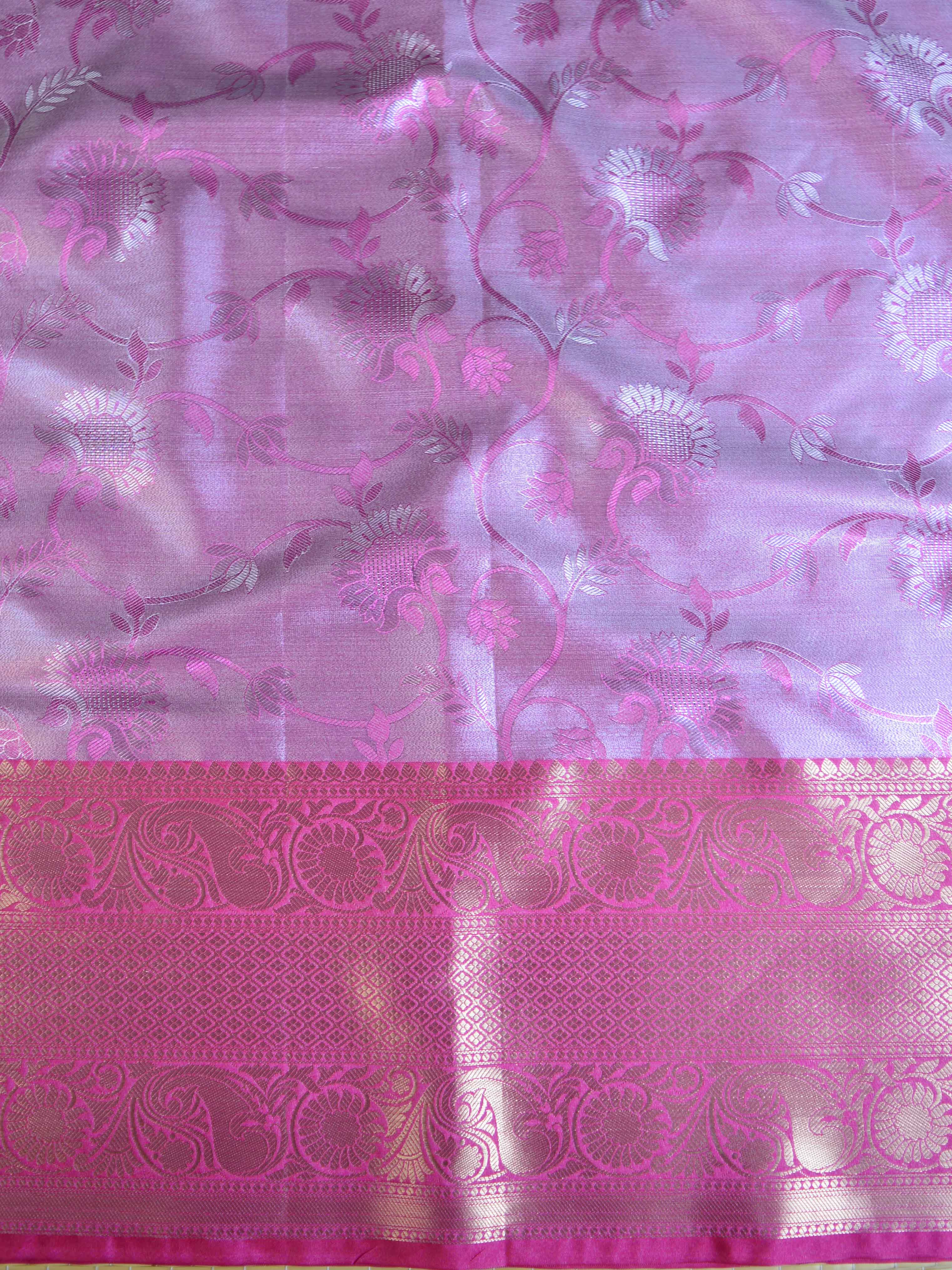 Banarasee Art Silk Floral Salwar Kameez Fabric & Dupatta-Pink
