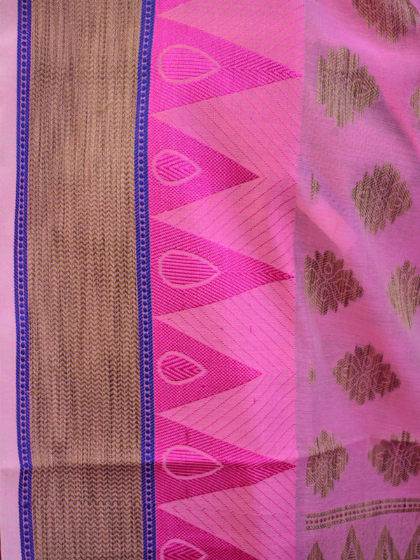 Banarasee Handloom Cotton Saree with Resham Work-Pink