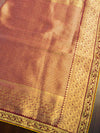 Banarasee Handwoven Semi-Katan Zari Work Saree With Contrast Embroidered Blouse-Maroon