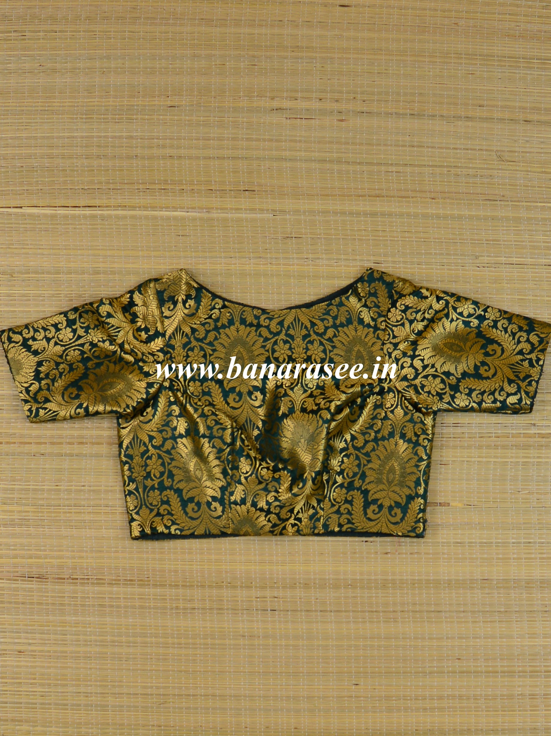 Banarasee Pure Silk Brocade Fabric Blouse-Deep Green