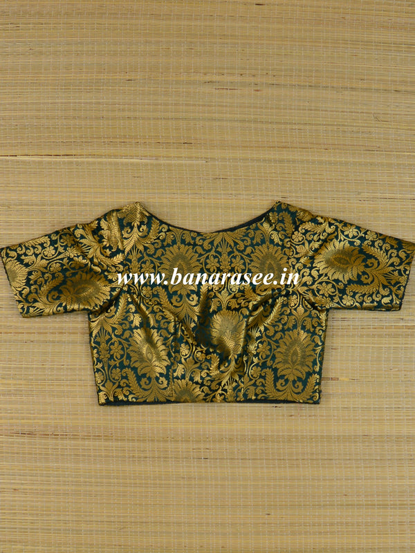 Banarasee Pure Silk Brocade Fabric Blouse-Deep Green