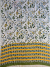 Handloom Mul Cotton Block Print Suit Set-Olive Green & White