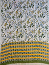 Handloom Mul Cotton Block Print Suit Set-Olive Green & White