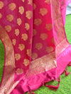 Banarasee Handwoven Semi-Silk Salwar Kameez Fabric With Zari Buta Design-Magenta