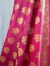 Banarasee Handwoven Semi-Silk Salwar Kameez Fabric With Zari Buta Design-Magenta