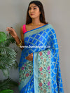 Banarasee Handwoven Semi-Chiffon Saree With Bandhej & Floral Border-Sky Blue