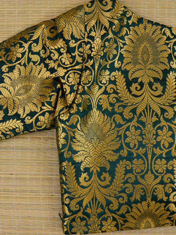 Banarasee Pure Silk Brocade Fabric Blouse-Deep Green