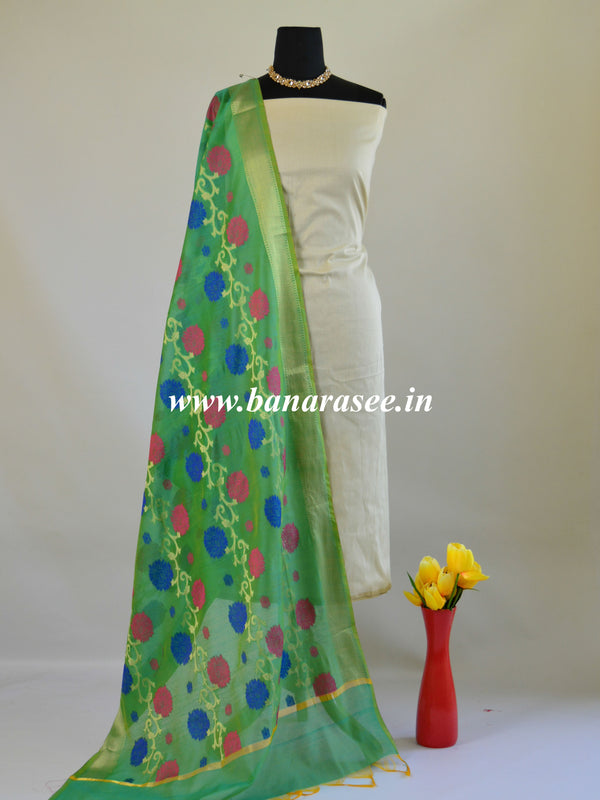 Banarasee Chanderi Cotton Resham Woven Dupatta-Green