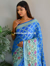 Banarasee Handwoven Semi-Chiffon Saree With Bandhej & Floral Border-Sky Blue