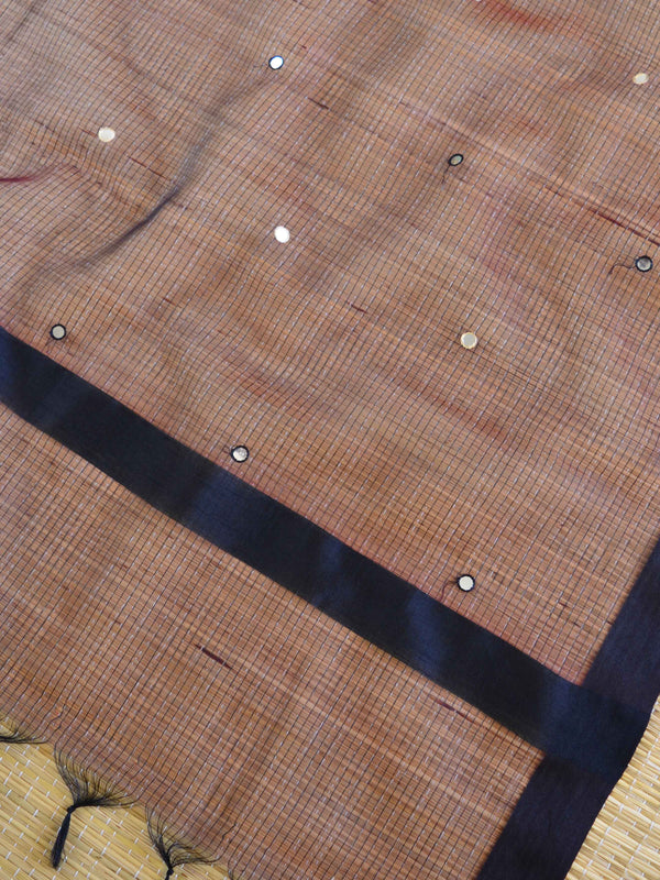 Banarasee Brocade Salwar Kameez Fabric With Mirror Work-Beige & Maroon