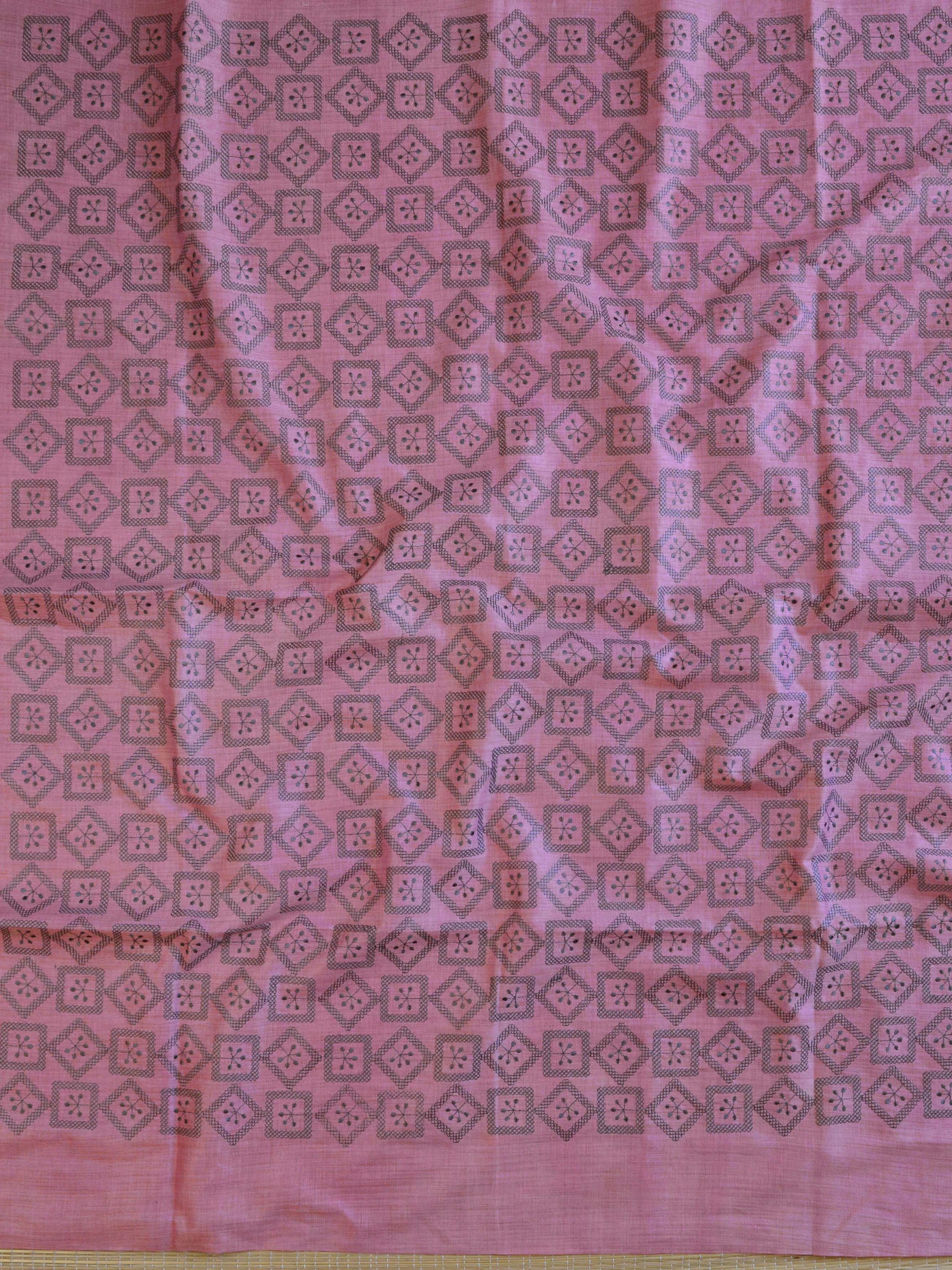 Handloom Embroidered Khadi Cotton Salwar Kameez Dupatta Set-Pastel Green & Pink