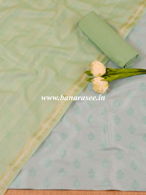 Banarasee Brocade Salwar Kameez Fabric With Cotton Silk Dupatta-Green