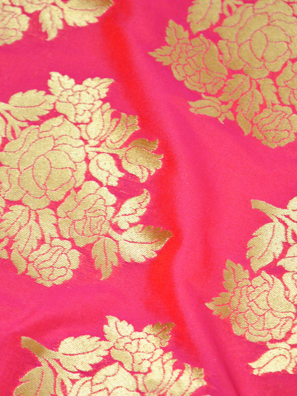 Banarasee Flower Buta Semi Silk Fabric-Peach