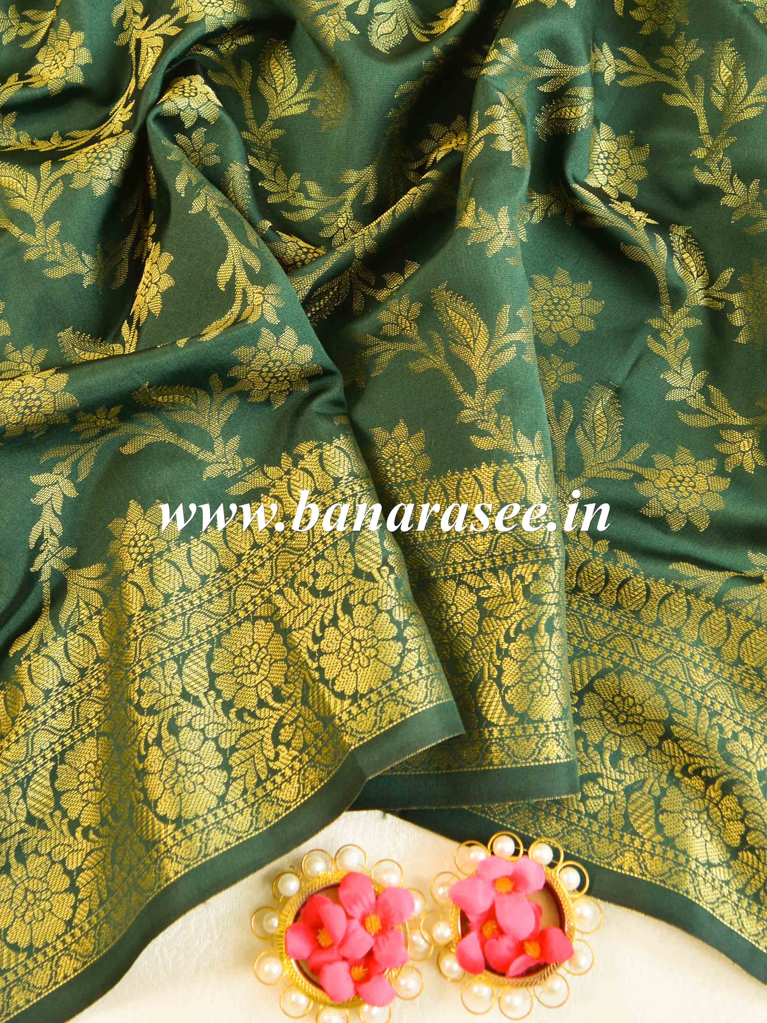 Banarasee Art Silk Jaal Design Dupatta-Deep Green