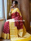 Banarasee Handwoven Semi-Chiffon Saree With Zari Jaal Work & Floral Border-Red