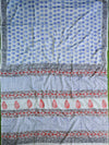 Handloom Mul Cotton Hand Print Saree-Light Blue