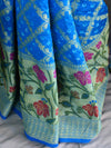 Banarasee Handwoven Semi-Chiffon Saree With Bandhej & Floral Border-Sky Blue