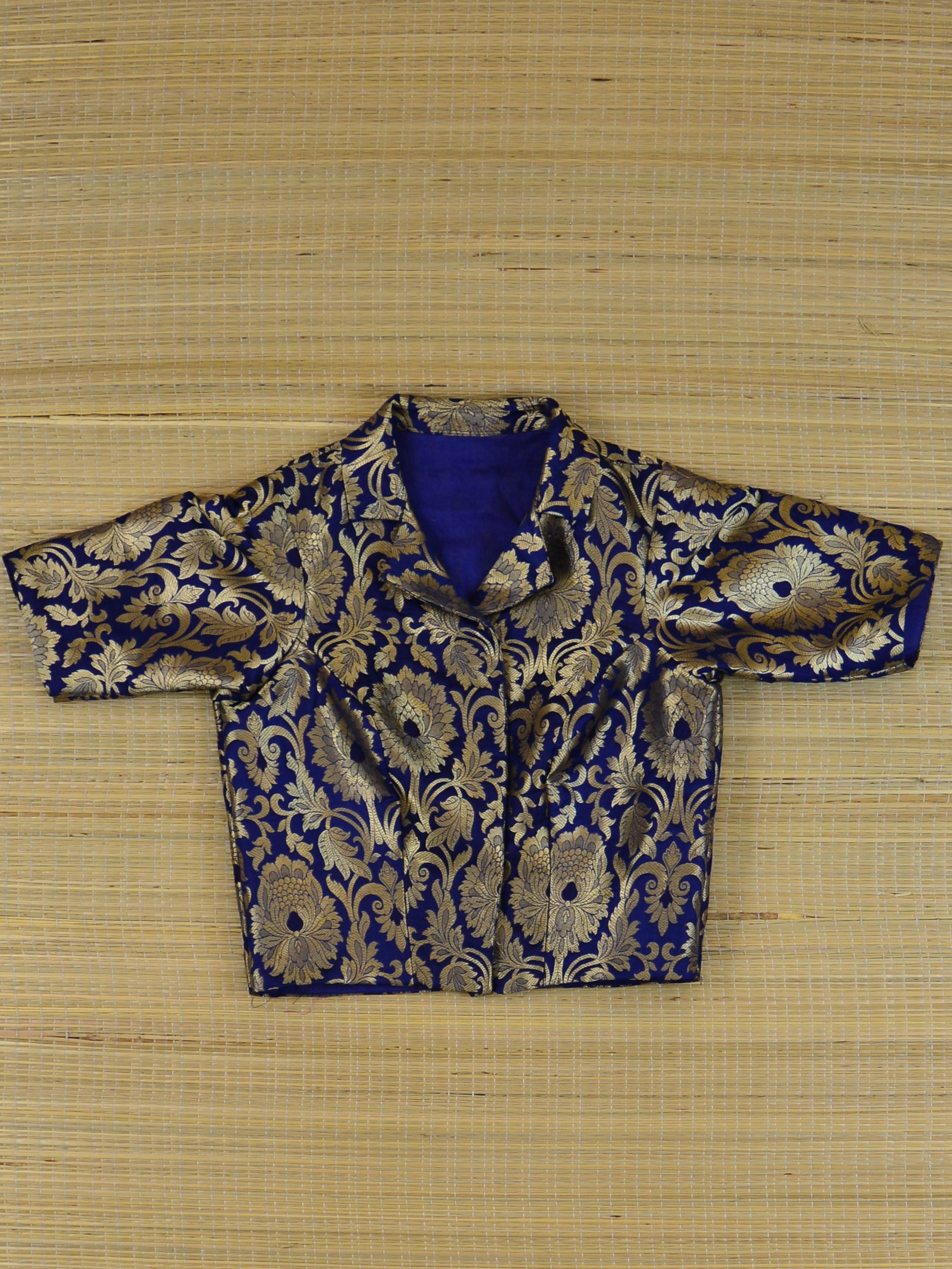 Banarasee Pure Silk Brocade Fabric Blouse-Deep Blue