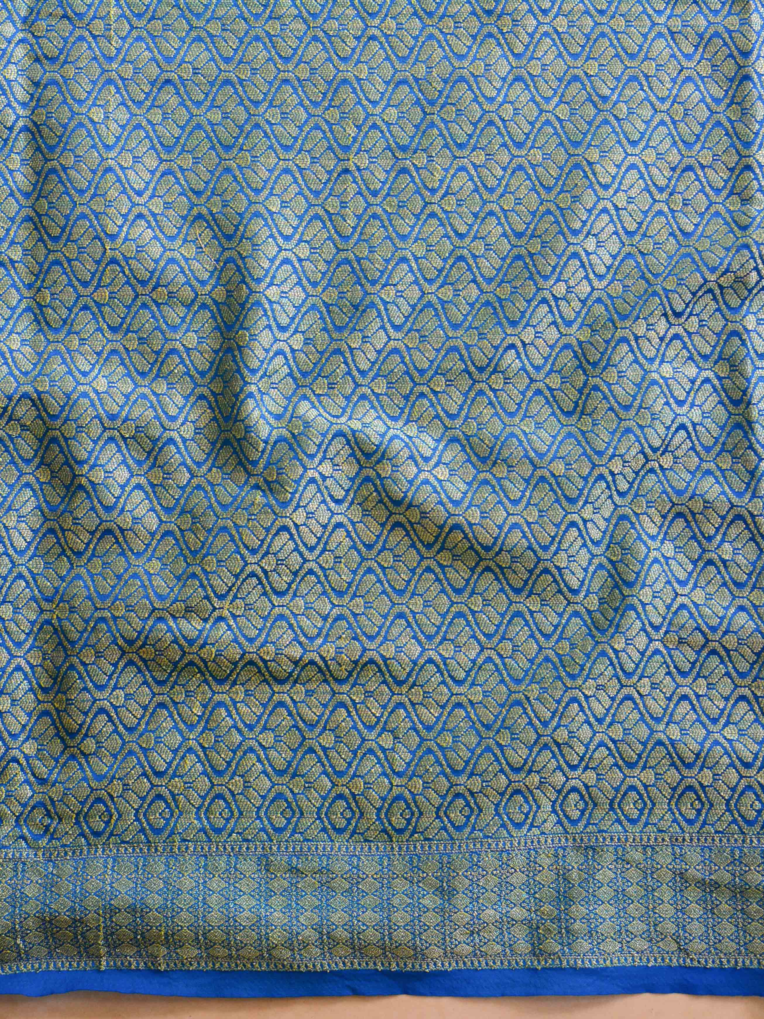Banarasee Handwoven Semi-Chiffon Saree With Bandhej & Floral Border-Sky Blue
