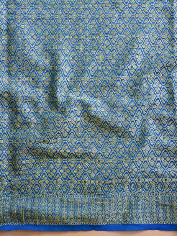 Banarasee Handwoven Semi-Chiffon Saree With Bandhej & Floral Border-Sky Blue