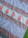 Handloom Mul Cotton Hand Print Saree-Light Blue