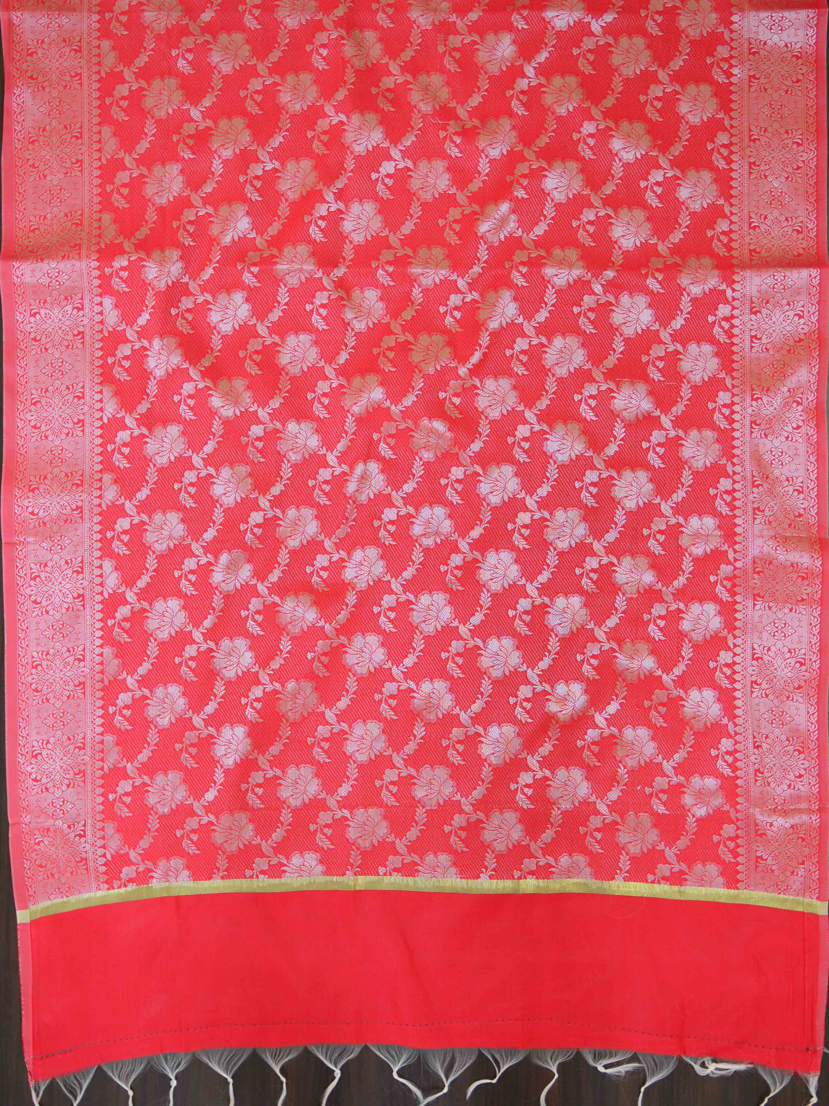 Banarasee Art Silk Dupatta Silver Zari Jaal Design-Red