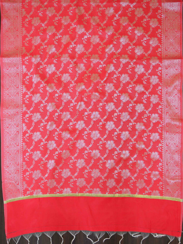 Banarasee Art Silk Dupatta Silver Zari Jaal Design-Red