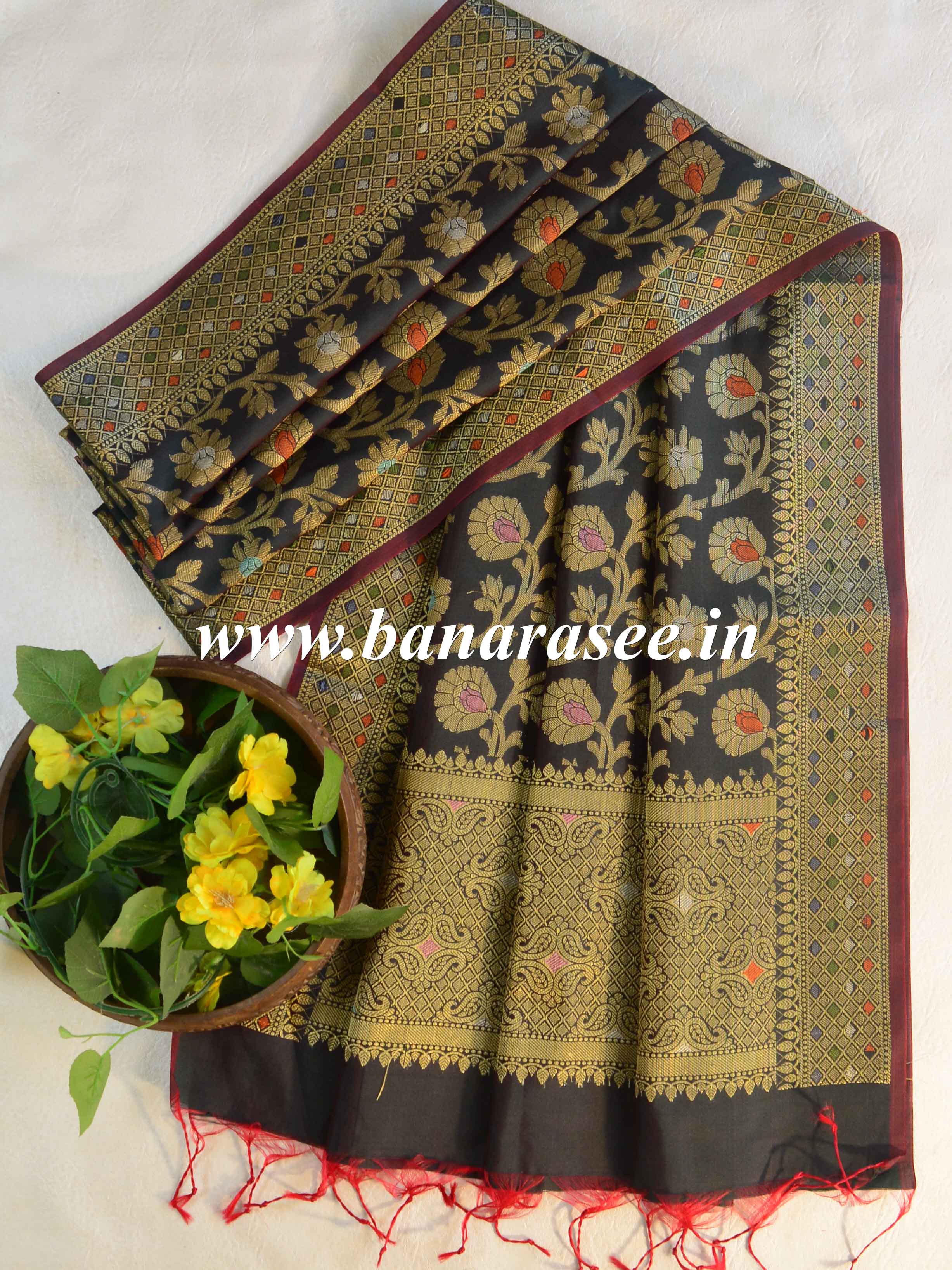 Banarasee Art Silk Jaal Design Dupatta-Black