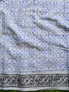 Handloom Mul Cotton Hand Print Saree-Light Blue