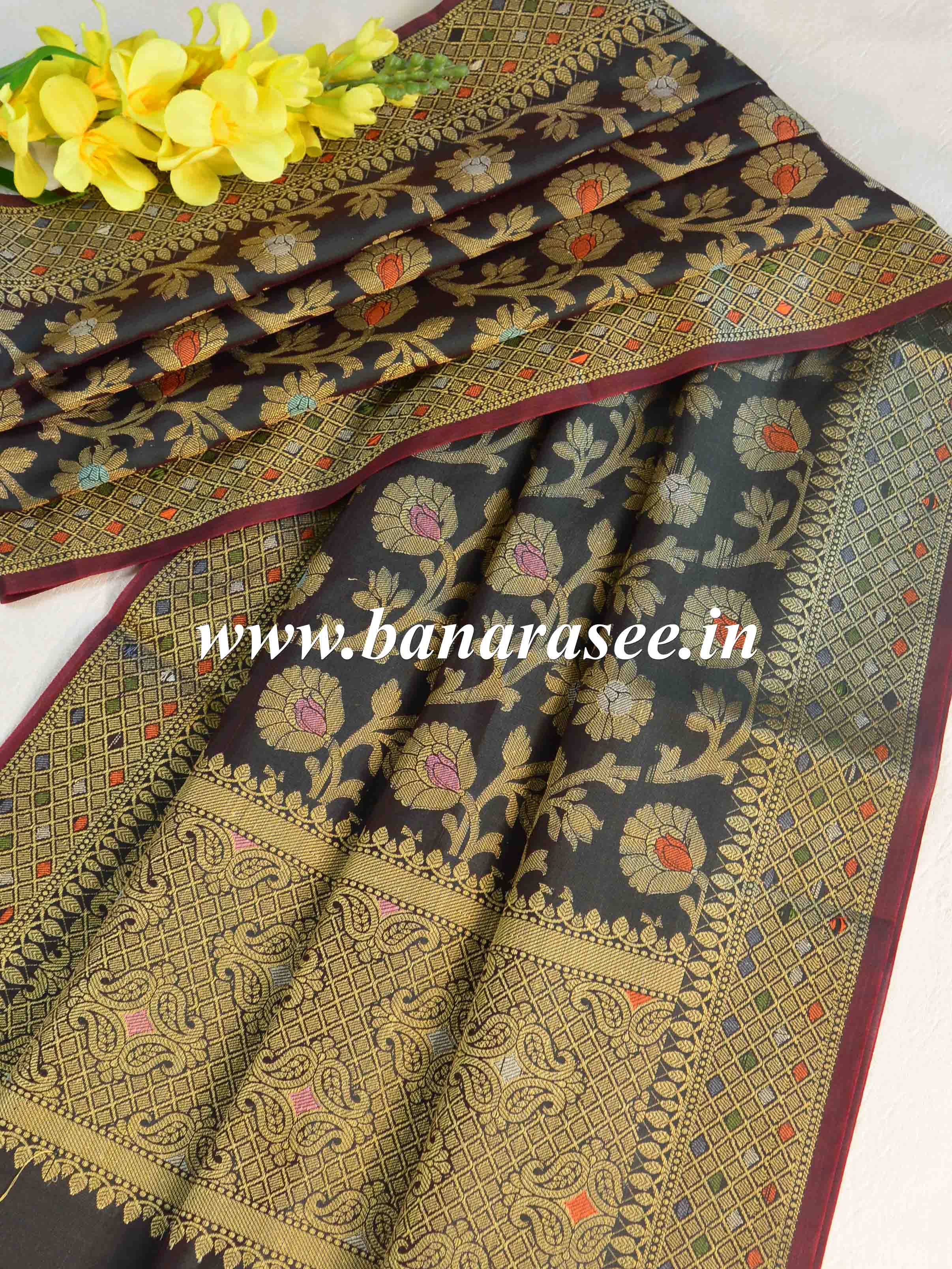 Banarasee Art Silk Jaal Design Dupatta-Black