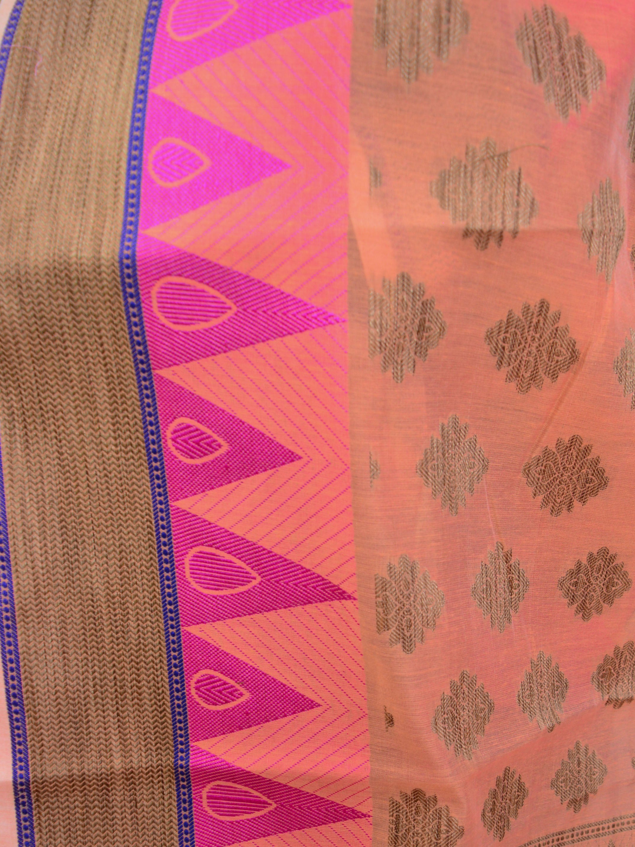 Banarasee Handloom Cotton Saree with Resham Work-Peach