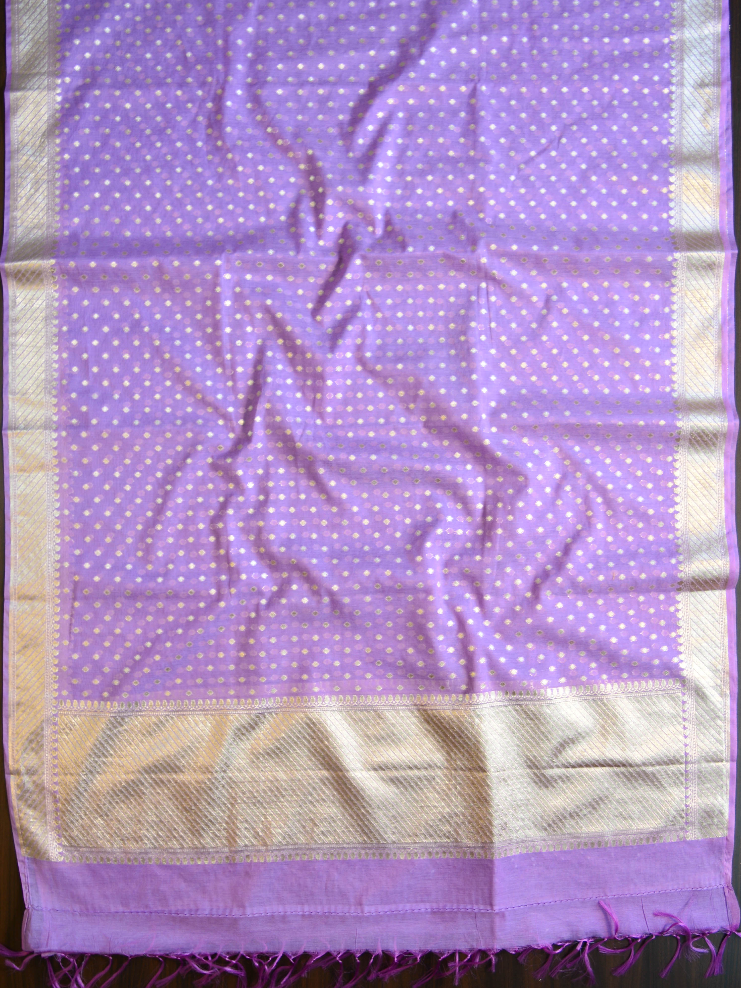 Banarasee Handloom Chanderi Cotton Zari Work Salwar Kameez Dupatta Set-Lavender