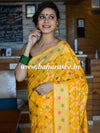 Banarasee Handwoven Semi-Chiffon Saree With Bandhej & Floral Border-Yellow