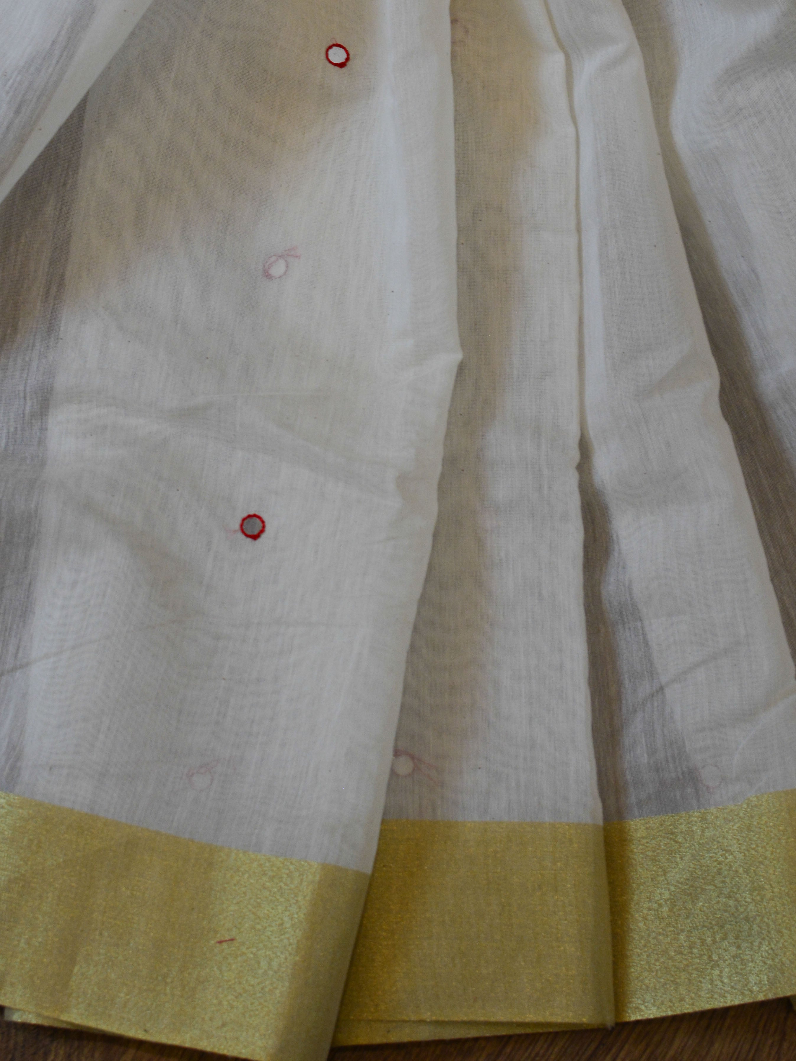 Banarasee Chanderi Cotton Hand-Embroidered Saree-White