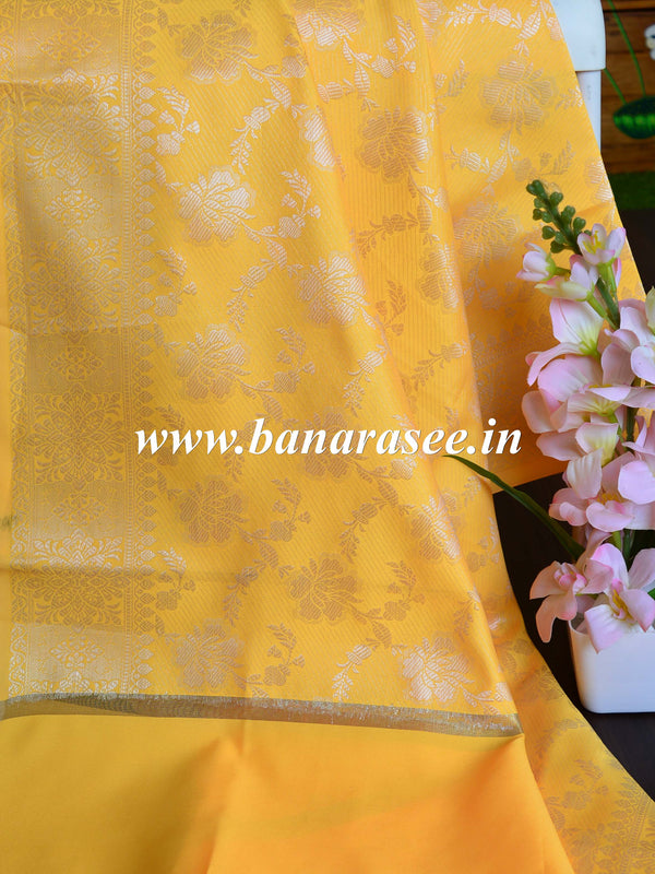 Banarasee Art Silk Dupatta Silver Zari Jaal Design-Yellow