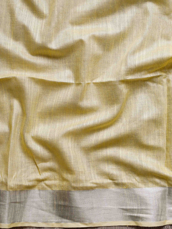 Bhagalpuri Handloom Linen Cotton Floral Embroidered Saree-Yellow