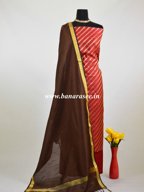 Banarasee Cotton Silk Salwar Kameez Fabric With Contrast Dupatta-Deep Red