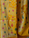 Banarasee Handwoven Semi-Chiffon Saree With Bandhej & Floral Border-Yellow