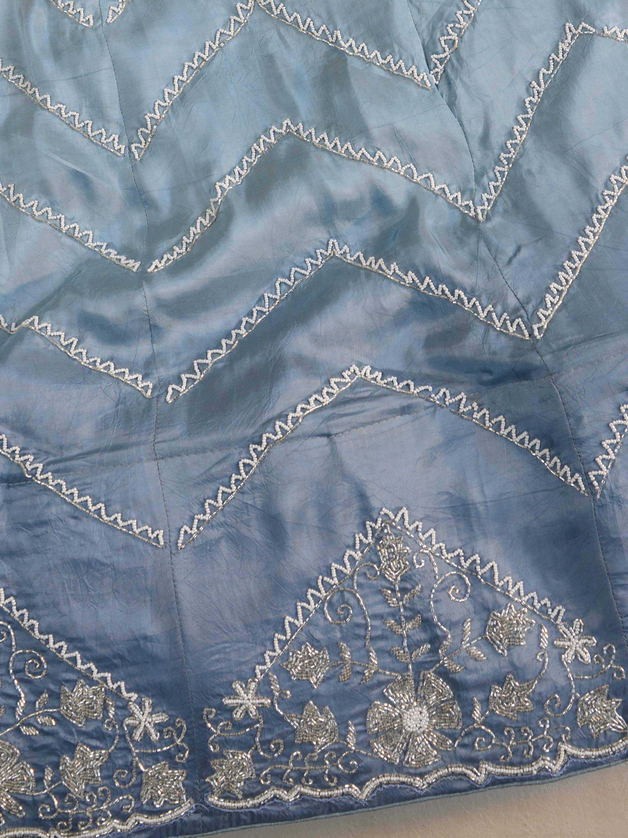 Banarasee Semi-Stitched Hand-Work Ombre Dye Zig-Zag Design Lehenga Blouse & Dupatta-Grey