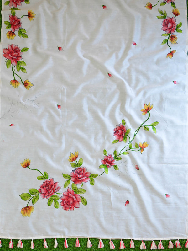 Banarasee Chanderi Handpainted Saree-White