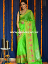 Banarasee Art Silk Saree With Zari & Meena Floral Border & Self Weaving Work-Green