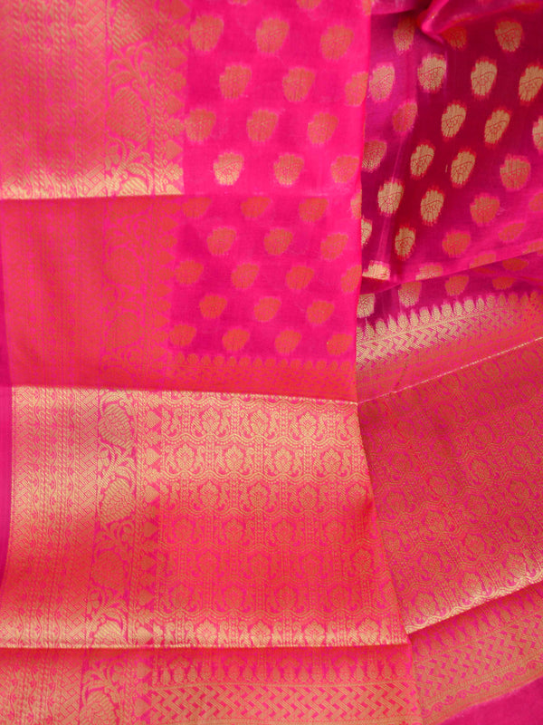 Banarasee Cotton Silk Saree With Zari Buti & Border-Pink