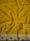 Banarasee Handwoven Semi-Chiffon Saree With Bandhej & Floral Border-Yellow