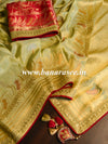Banarasee Handwoven Semi-Katan Zari Work Saree Pink Contrast Embroidered Blouse-Green