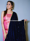 Banarasee Semi Silk Salwar Kameez Fabric With Velvet Gotapatti Dupatta-Pink & Blue