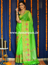 Banarasee Art Silk Saree With Zari & Meena Floral Border & Self Weaving Work-Green