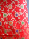 Banarasee Handwoven Semi-Silk Salwar Kameez Fabric With Zari Buta Design-Red