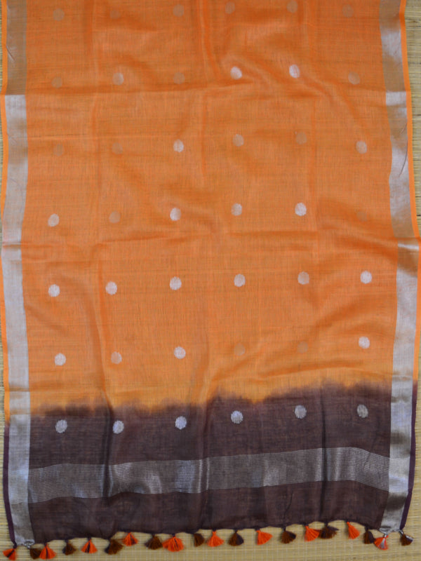 Bhagalpuri Ikkat Kameez With Shibori Dyed Linen Dupatta & Bottom-Violet & Orange