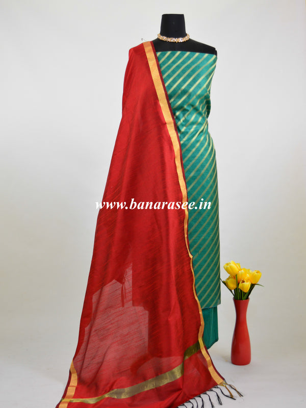 Banarasee Cotton Silk Salwar Kameez Fabric With Contrast Dupatta-Green