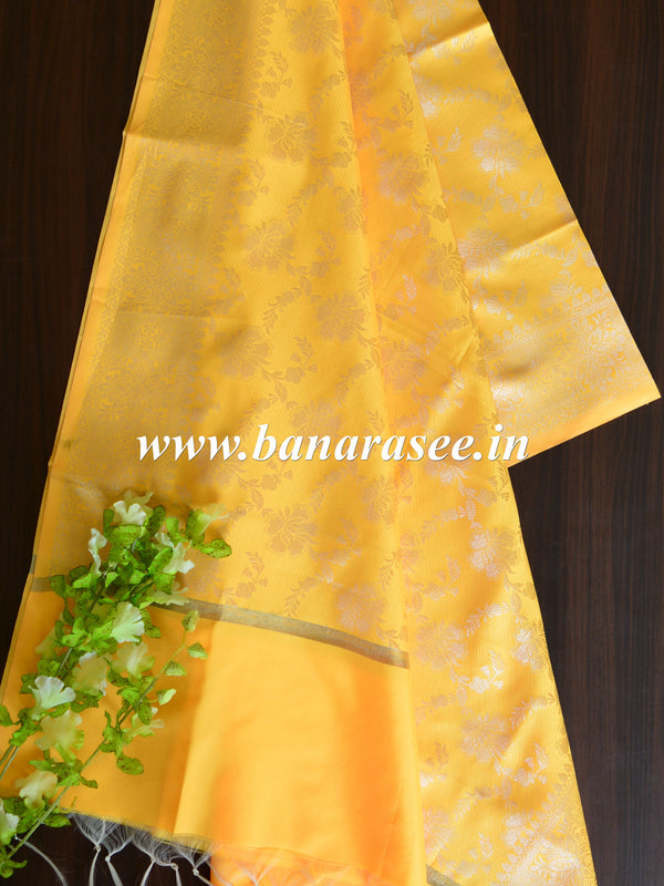 Banarasee Art Silk Dupatta Silver Zari Jaal Design-Yellow